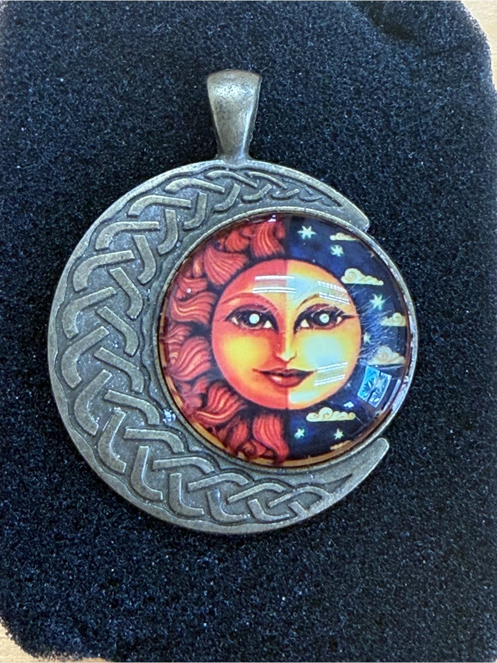 Sun And Moon Vintage Style Round Glass Art Pendant / Charm (No Chain)
